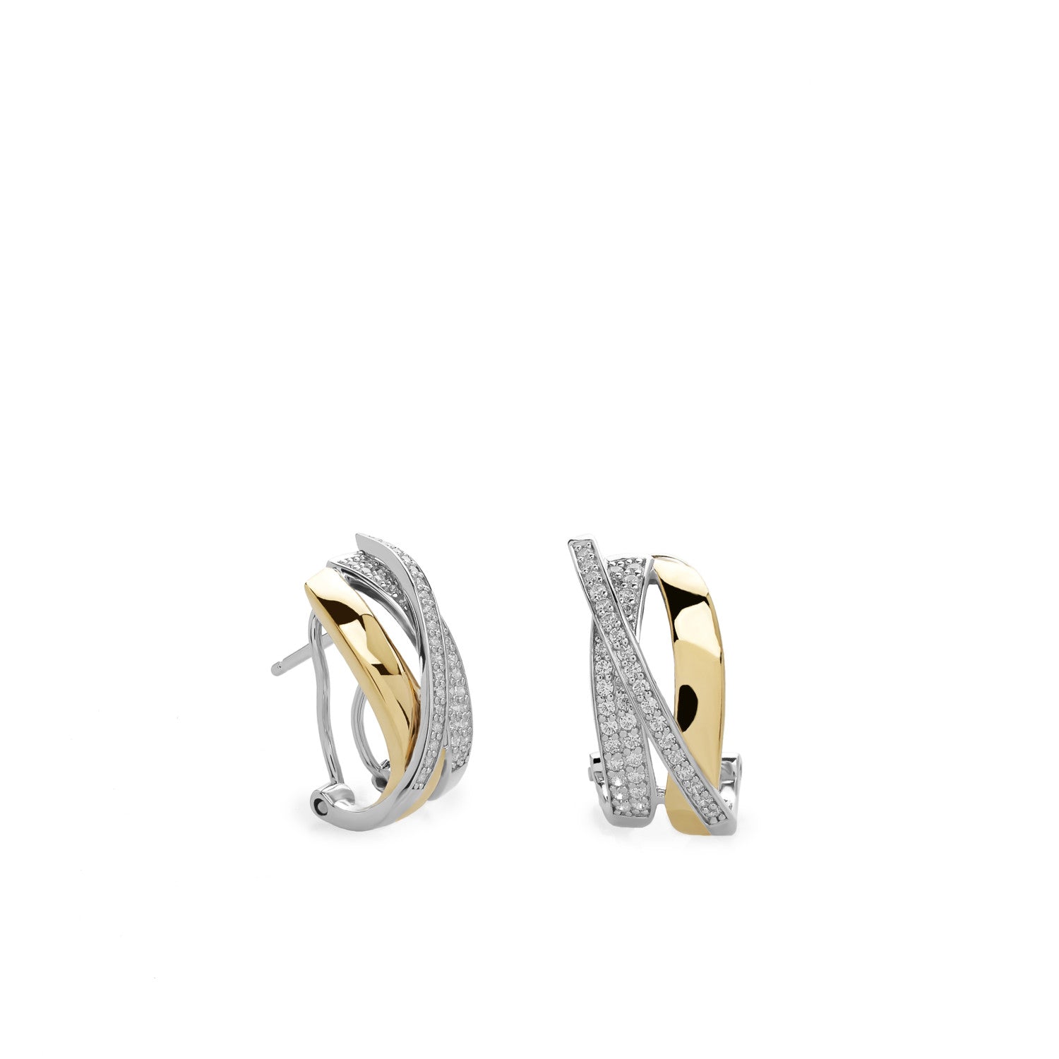 Pendientes cierre omega con banda de circonitas cruzadas