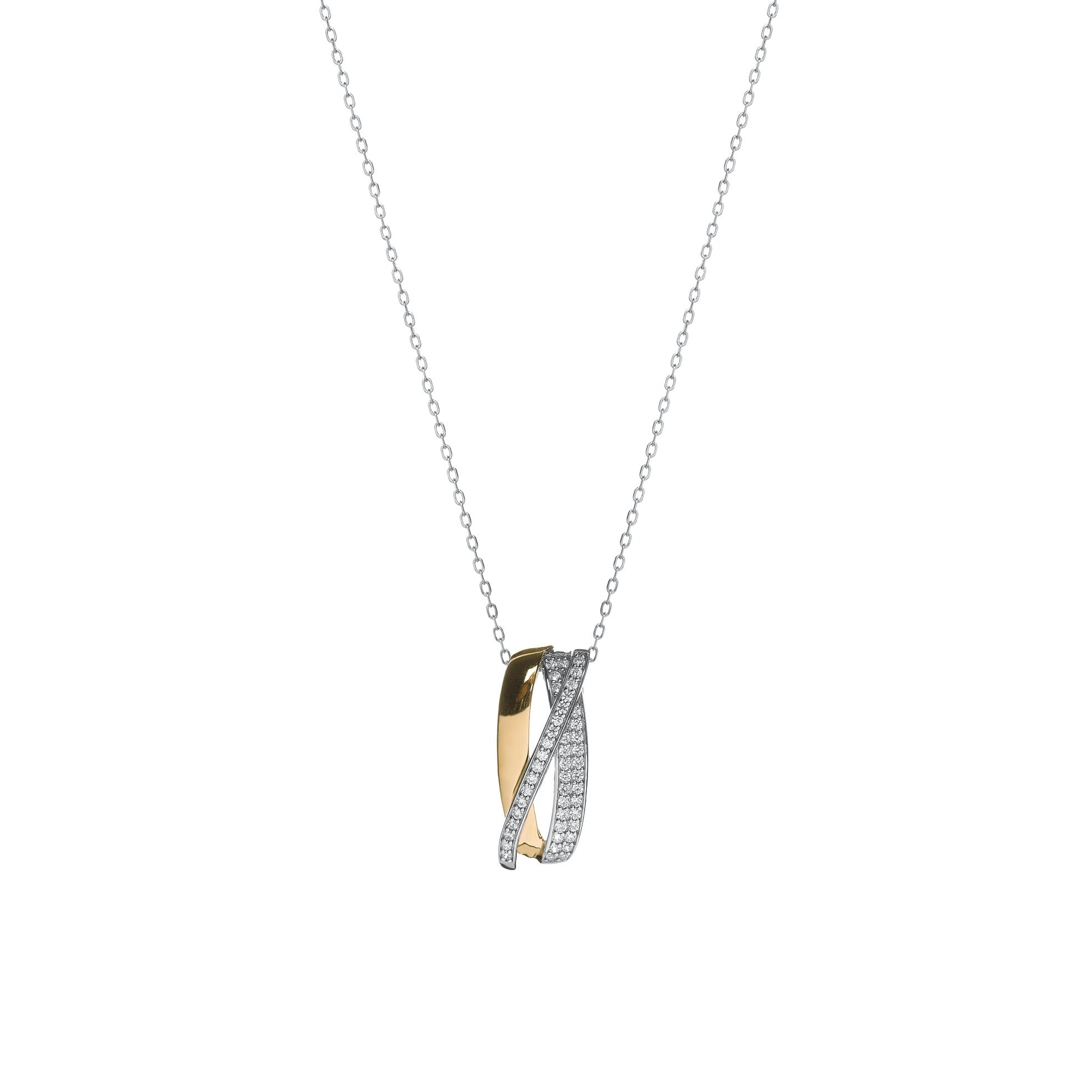 Bicolor pendant formed by a crossed zirconia rail