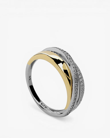 Silver cubic zirconia rings, crossed cubic zirconia bands