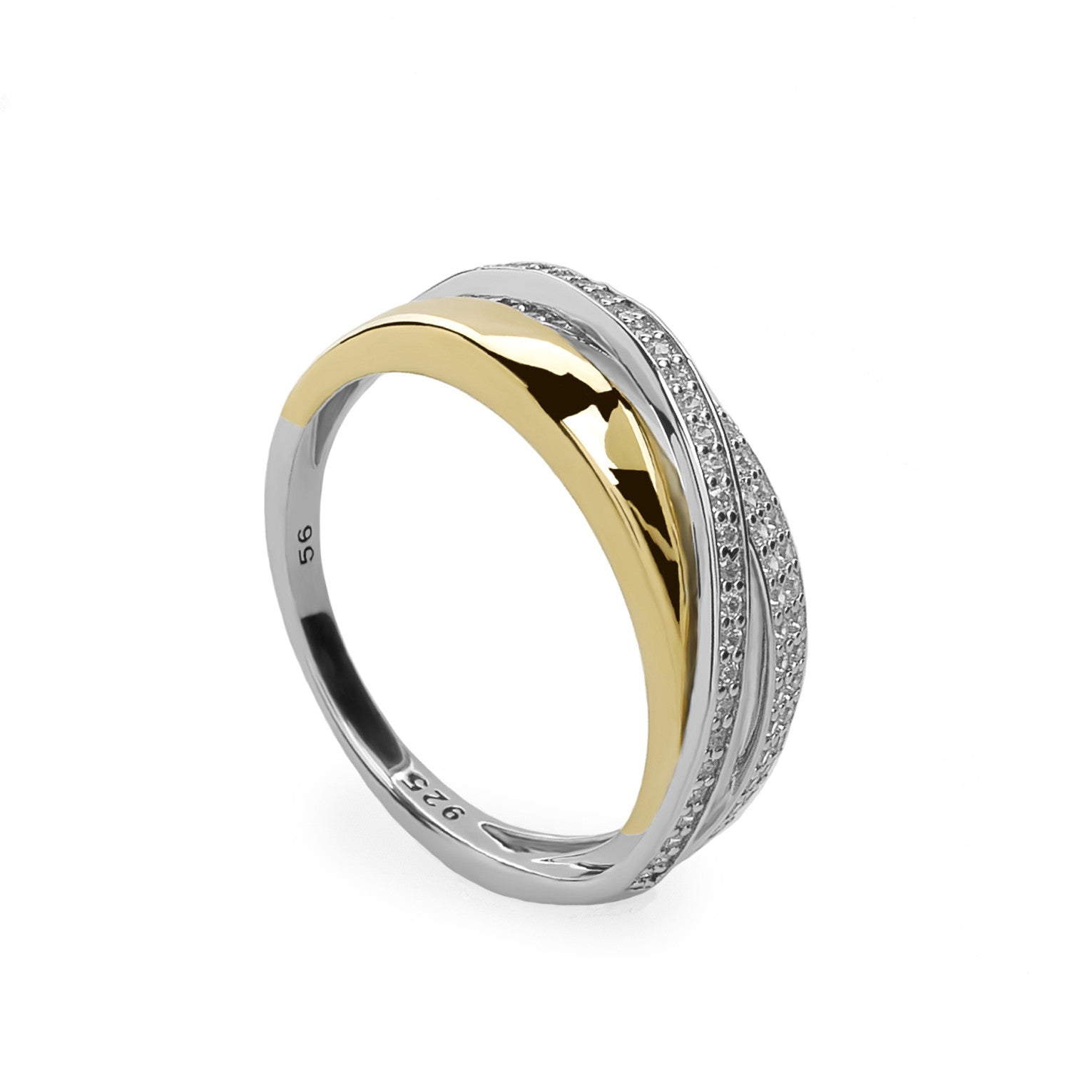 Anillos circonitas de plata bandas de circonitas cruzadas