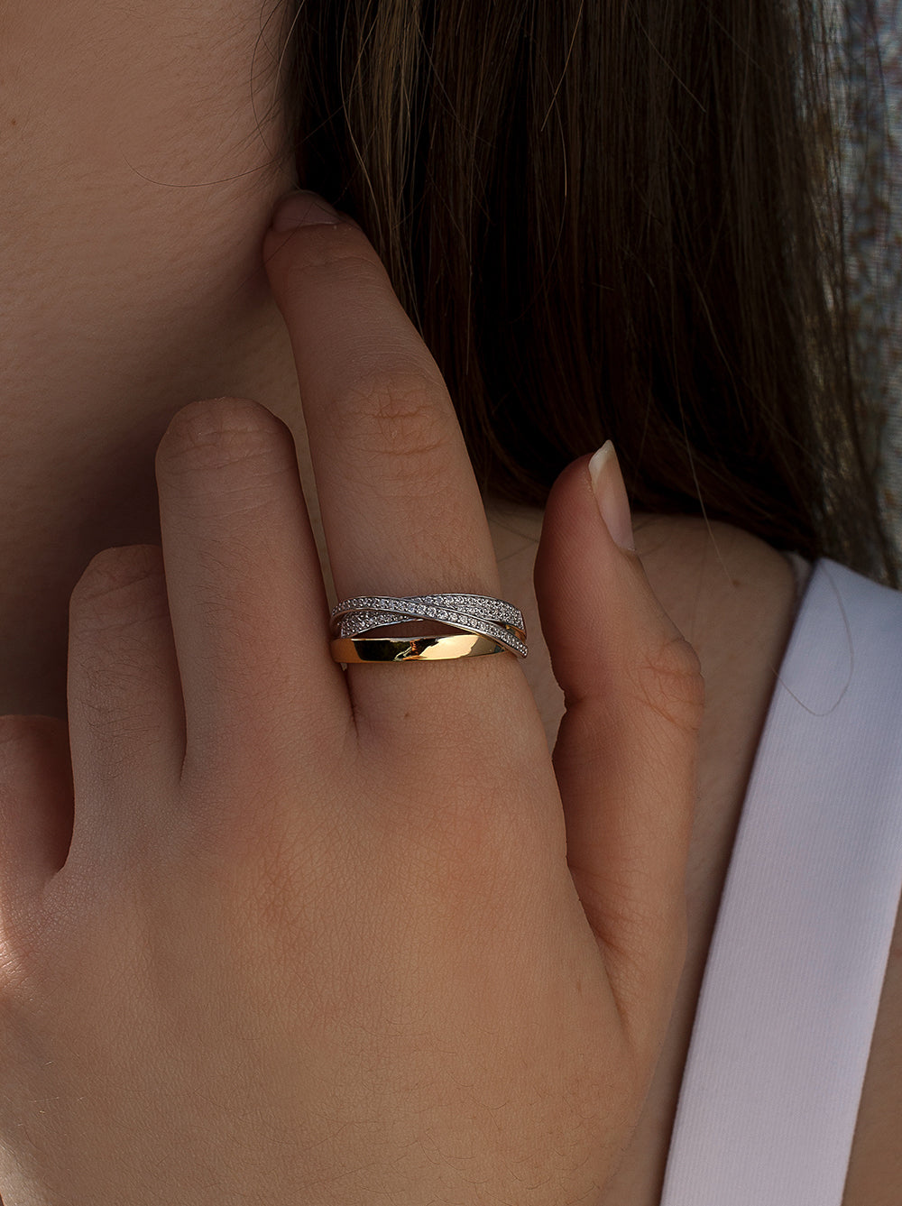 Anillos circonitas de plata bandas de circonitas cruzadas