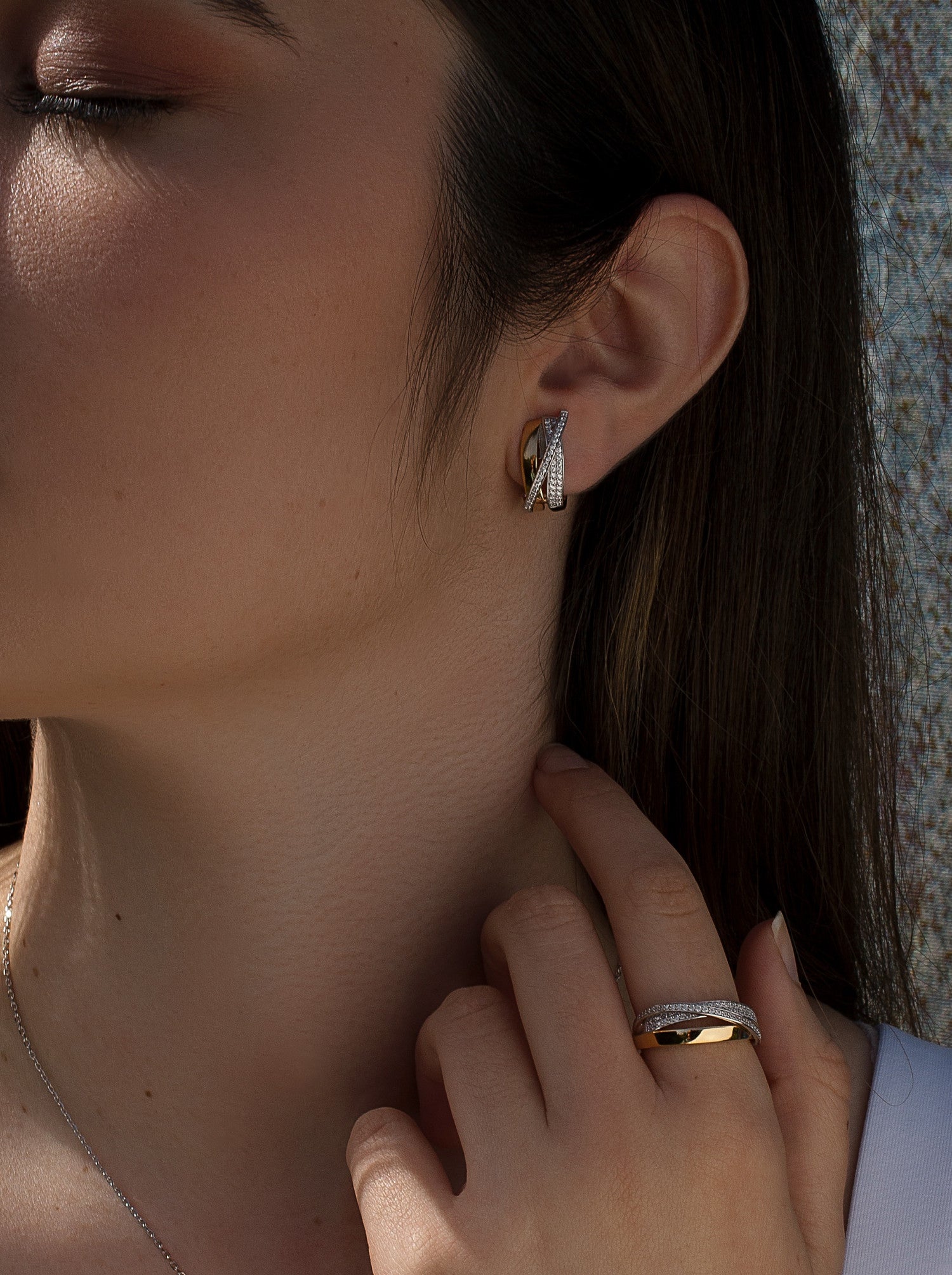 Anillos circonitas de plata bandas de circonitas cruzadas