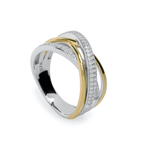 Anillos circonitas de plata con raíles entrecruzados con circonitas