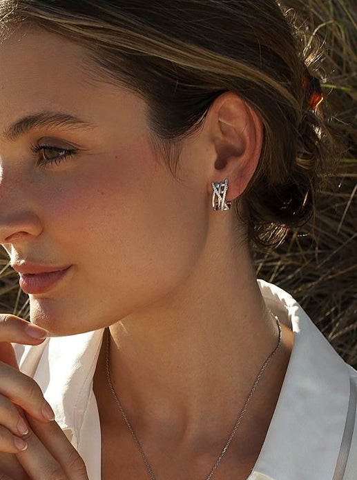 Boucles d'oreilles fermeture omega design de rails avec zircons