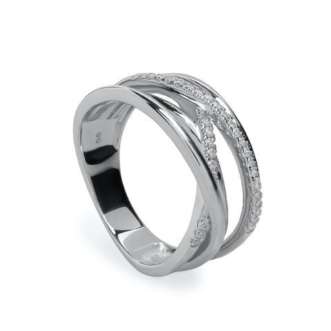 Anillos anchos diseño de varios raíles con circonitas