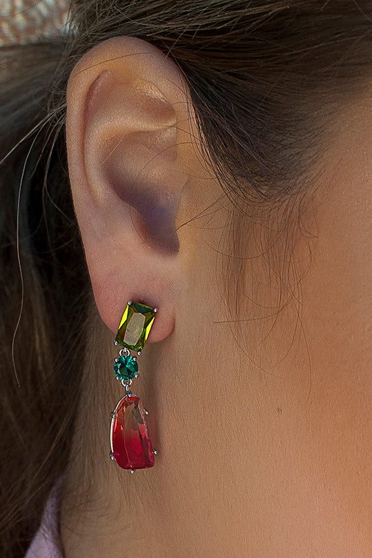 Colorful stone earrings, pendant design with movement