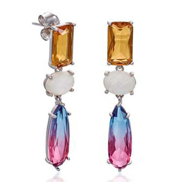 Silver earrings with colorful stones in a gradient design