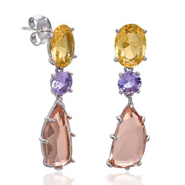 Earrings with colorful stones, irregular design