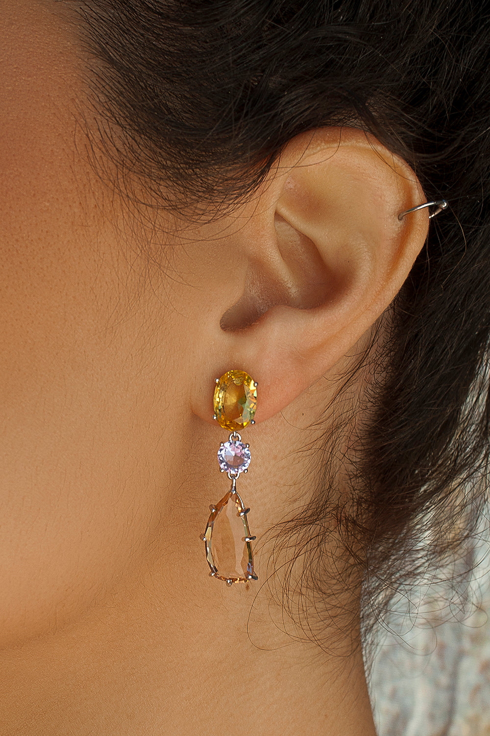 Earrings with colorful stones, irregular design