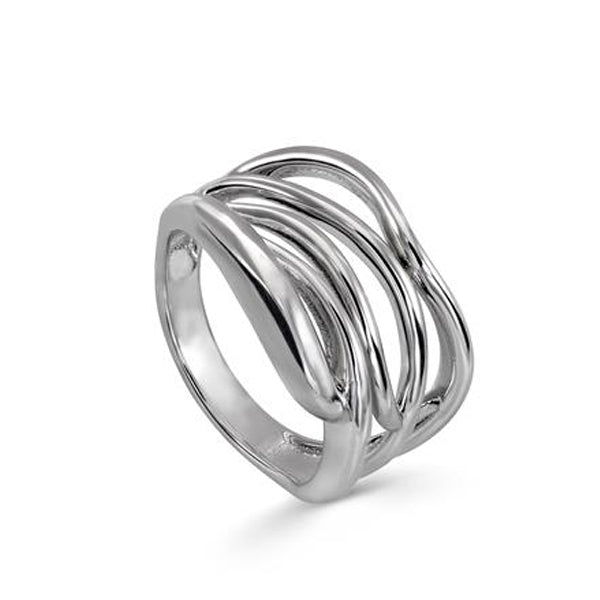 Anillos anchos fromados por carriles irregulares en plata lisa