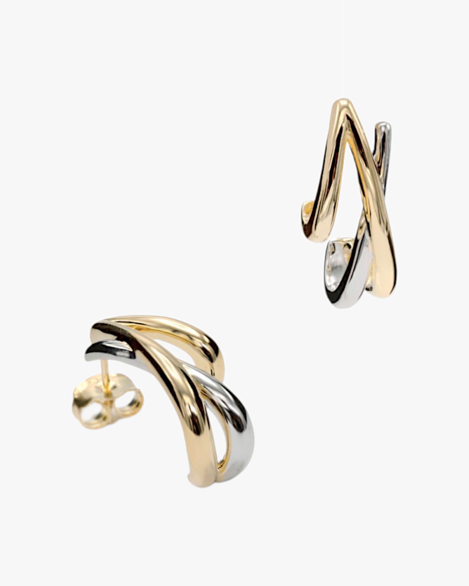 Boucles d'oreilles originales bicolores argentées à triple anneau