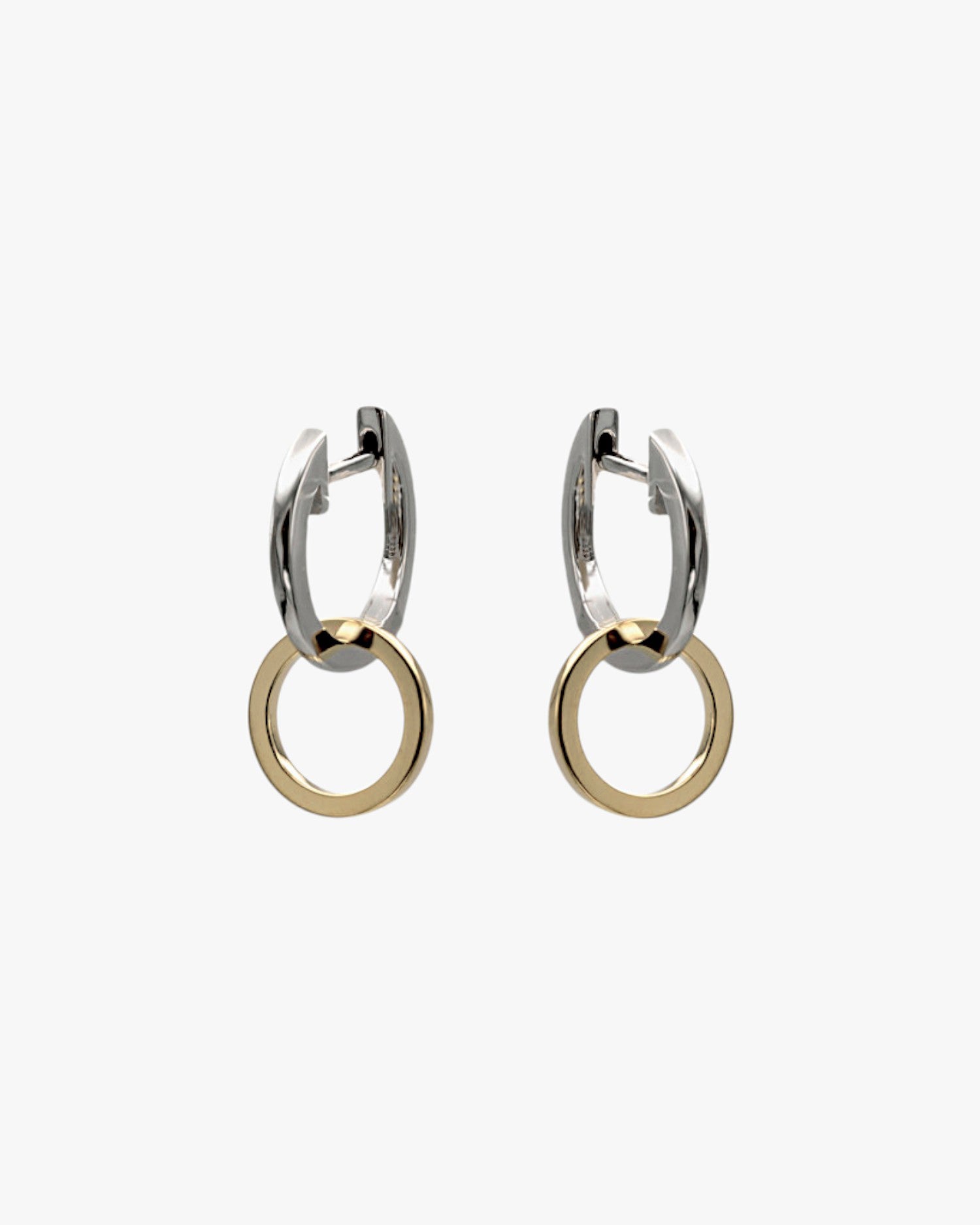 Pendientes bicolor de plata con círculo colgante y estilo aro