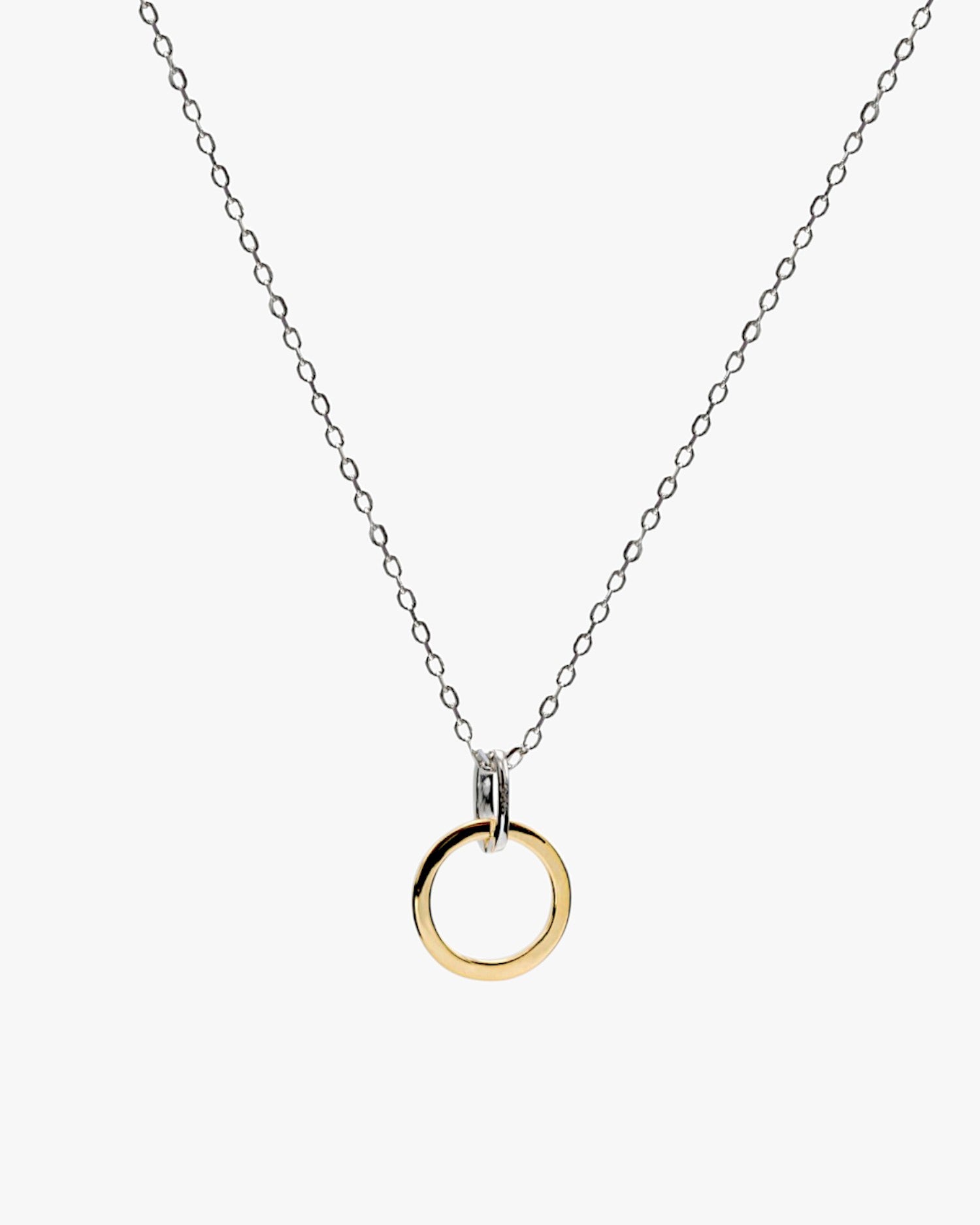 Two-tone silver pendants with double intertwined circle