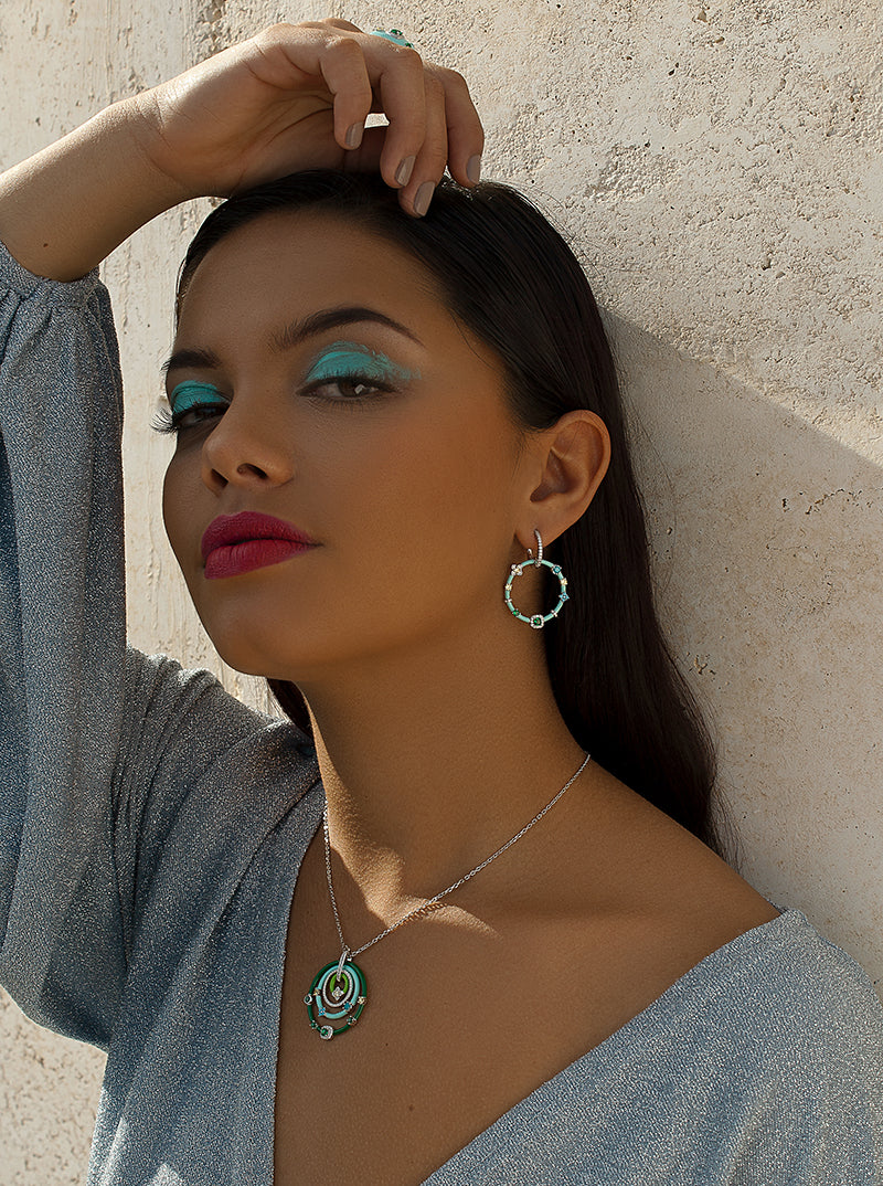 Pendientes originales con gemas estilo aro de esmalte turquesa