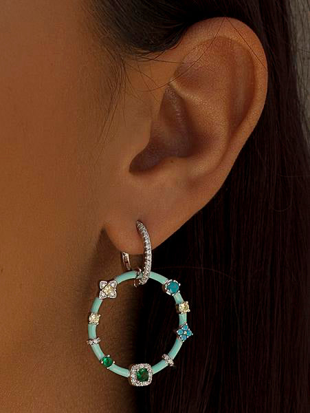 Pendientes originales con gemas estilo aro de esmalte turquesa
