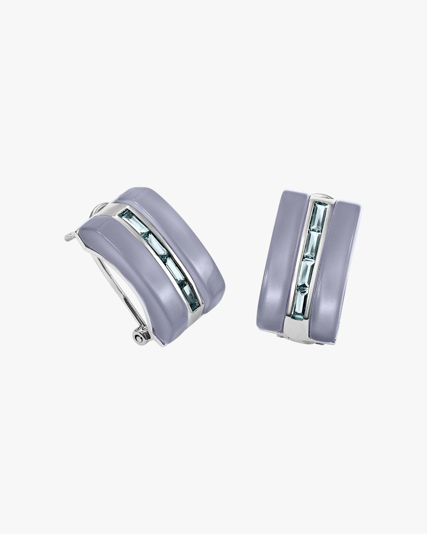 Omega clasp earrings, resin design and lilac gems