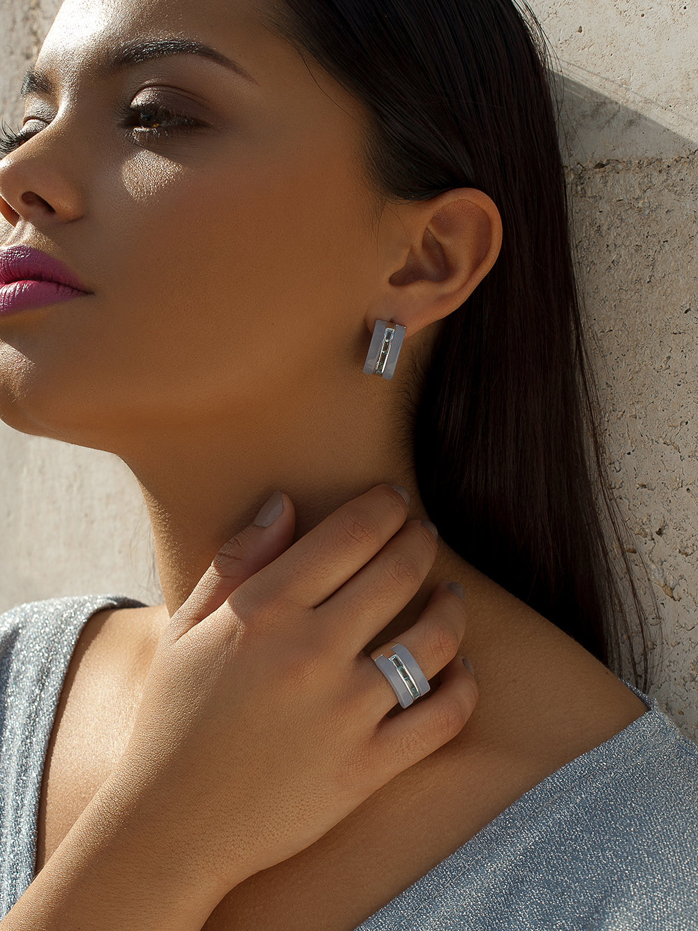 Designer rings with resin and lilac gems
