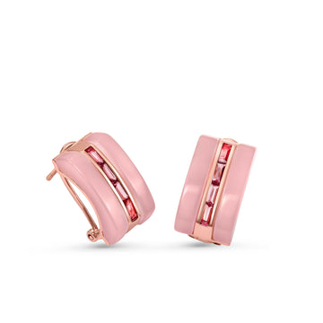 Pendientes cierre omega diseño resina y gemas rosas
