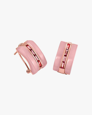 Pendientes cierre omega diseño resina y gemas rosas