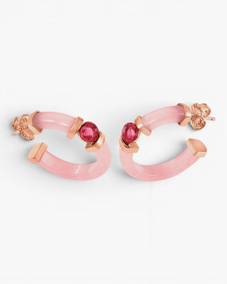 Pendientes aros originales detalle central de gema fucsia