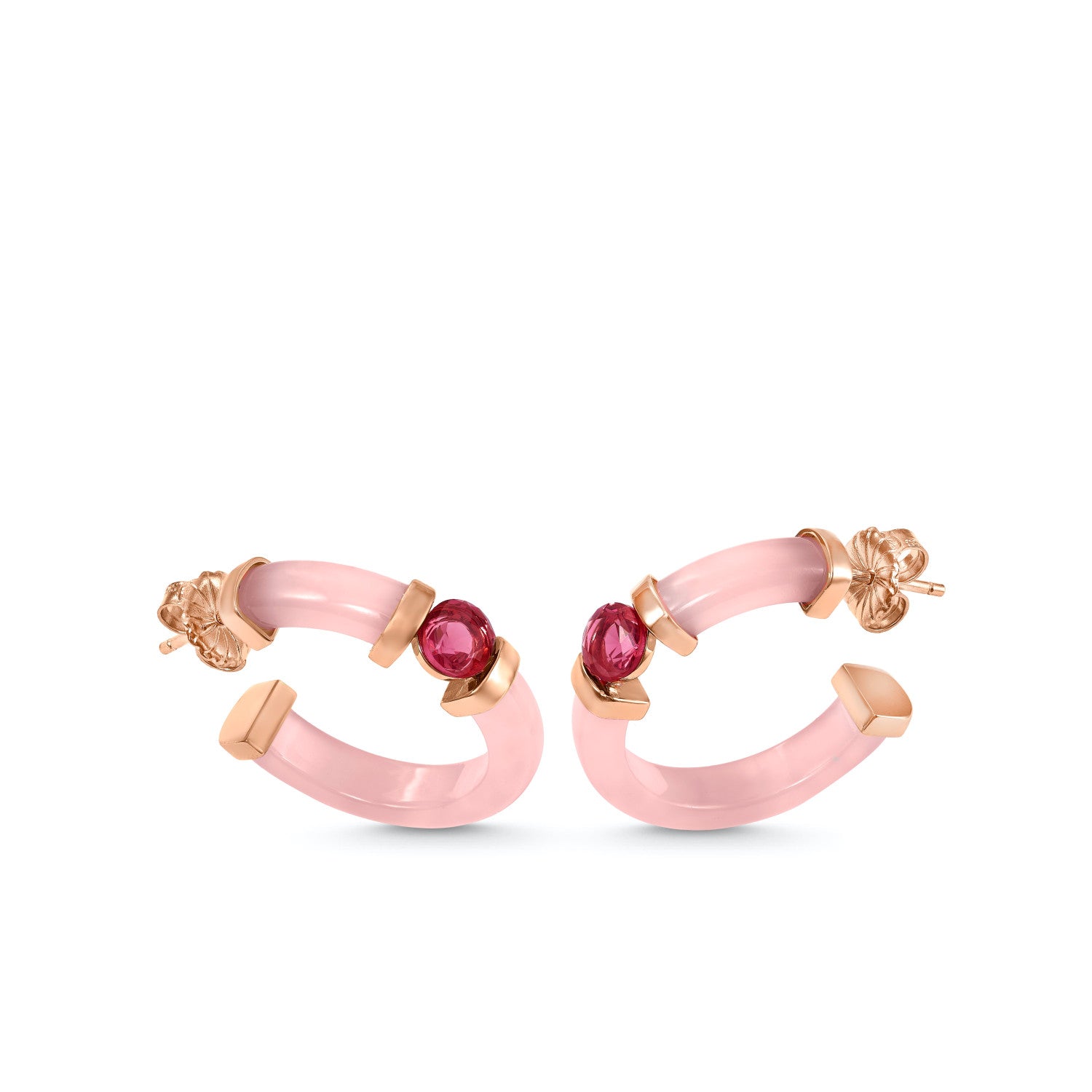 Pendientes aros originales detalle central de gema fucsia