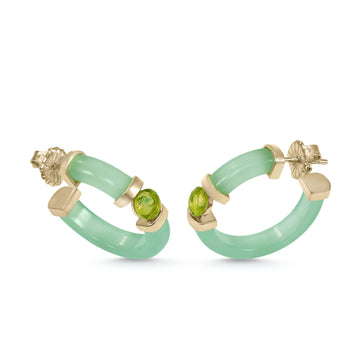 Pendientes aros originales detalle central cuarzo adamantino verde