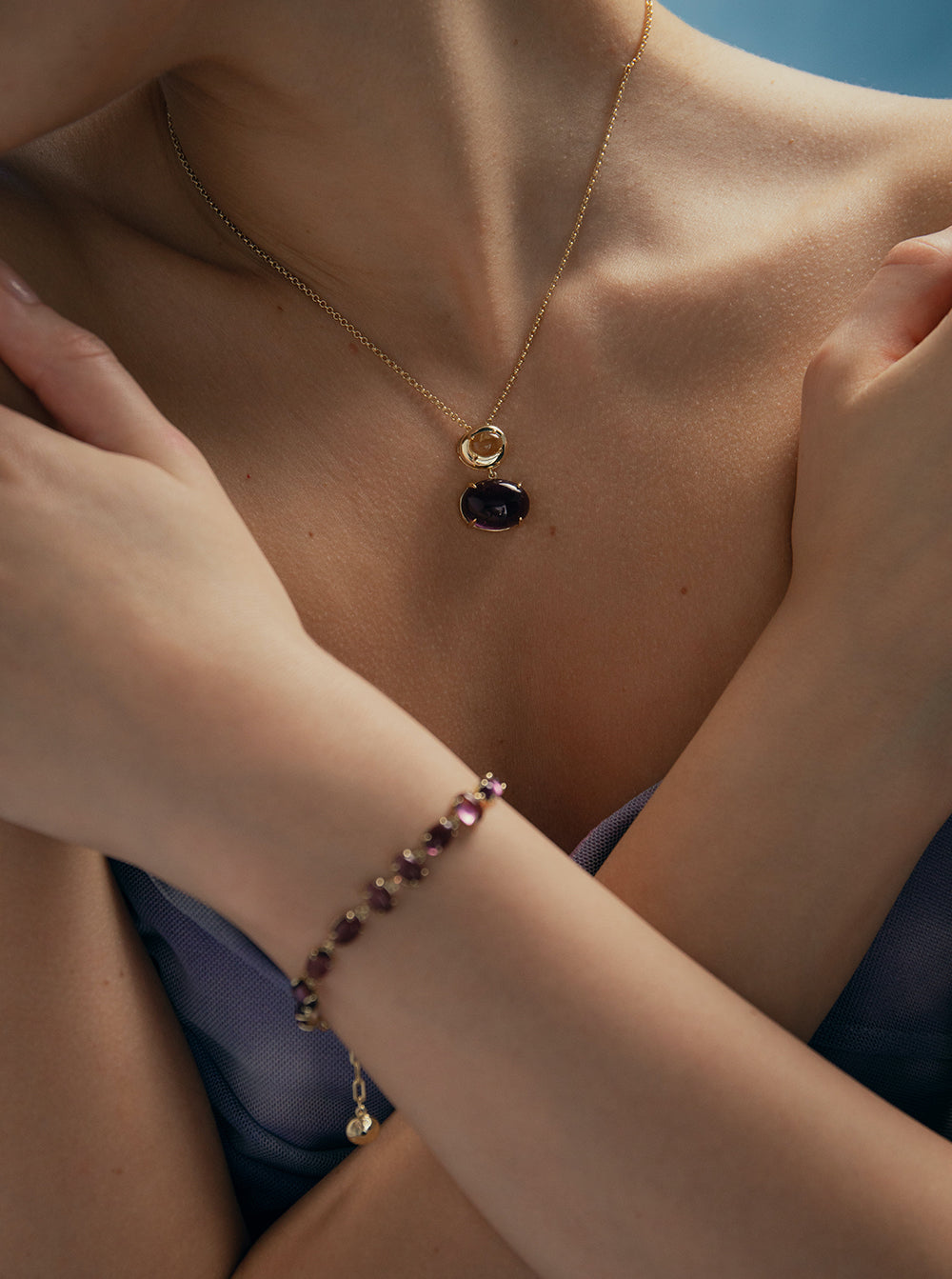 Bracelets with silver stones of amethyst cubic zirconia and andratite