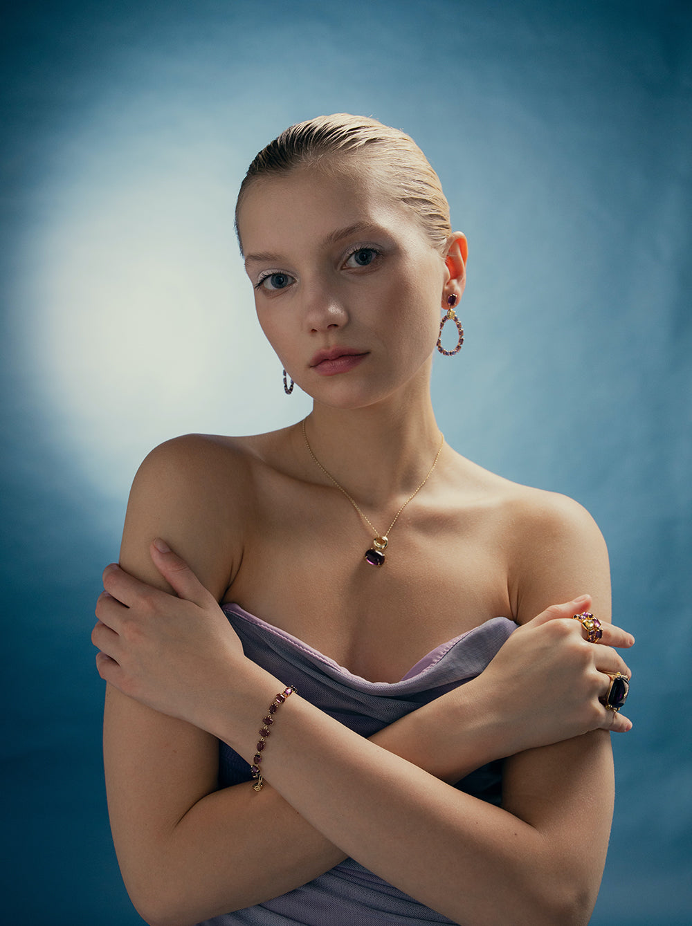 Bracelets with silver stones of amethyst cubic zirconia and andratite