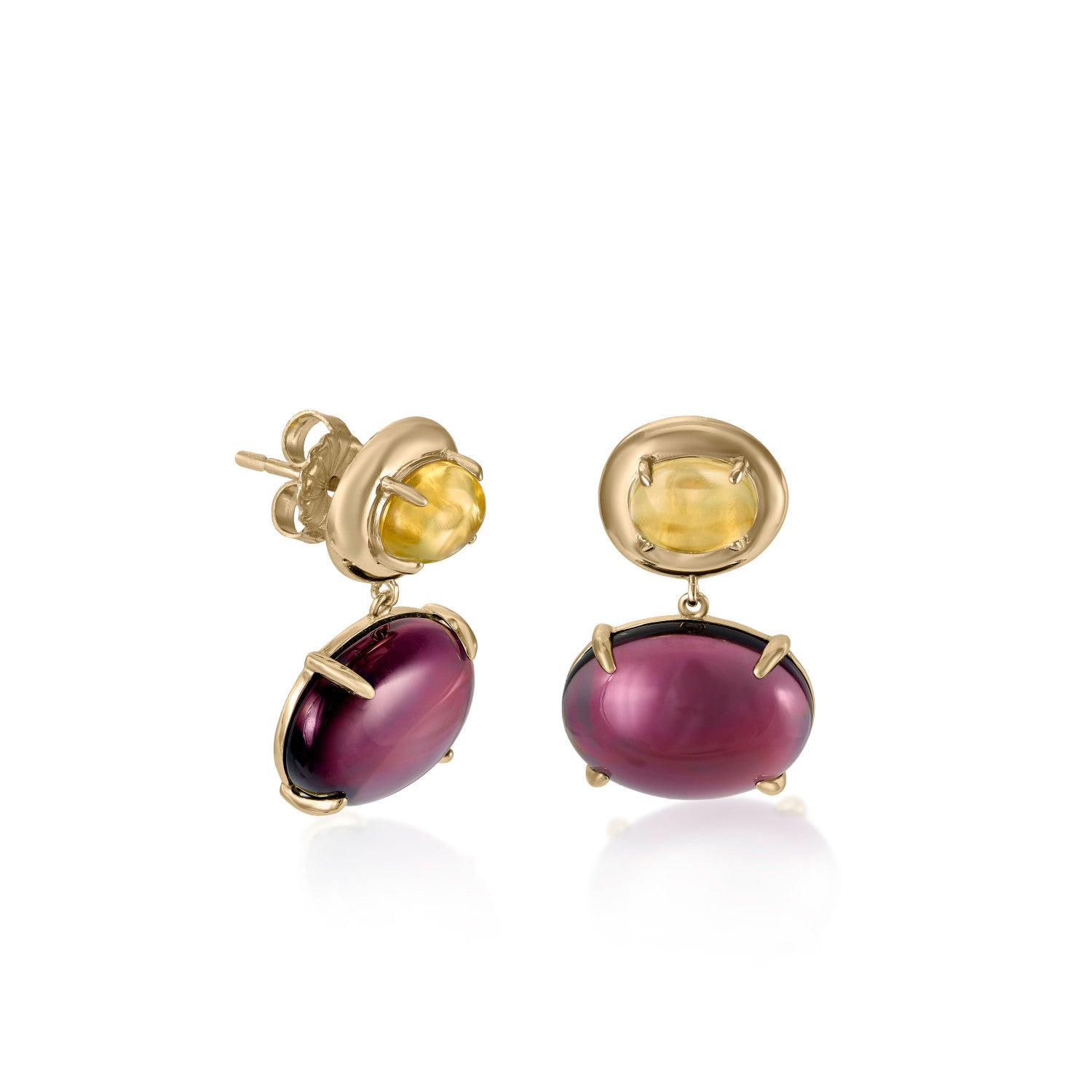 Earrings with pendants, two-tone adamantine quartz design