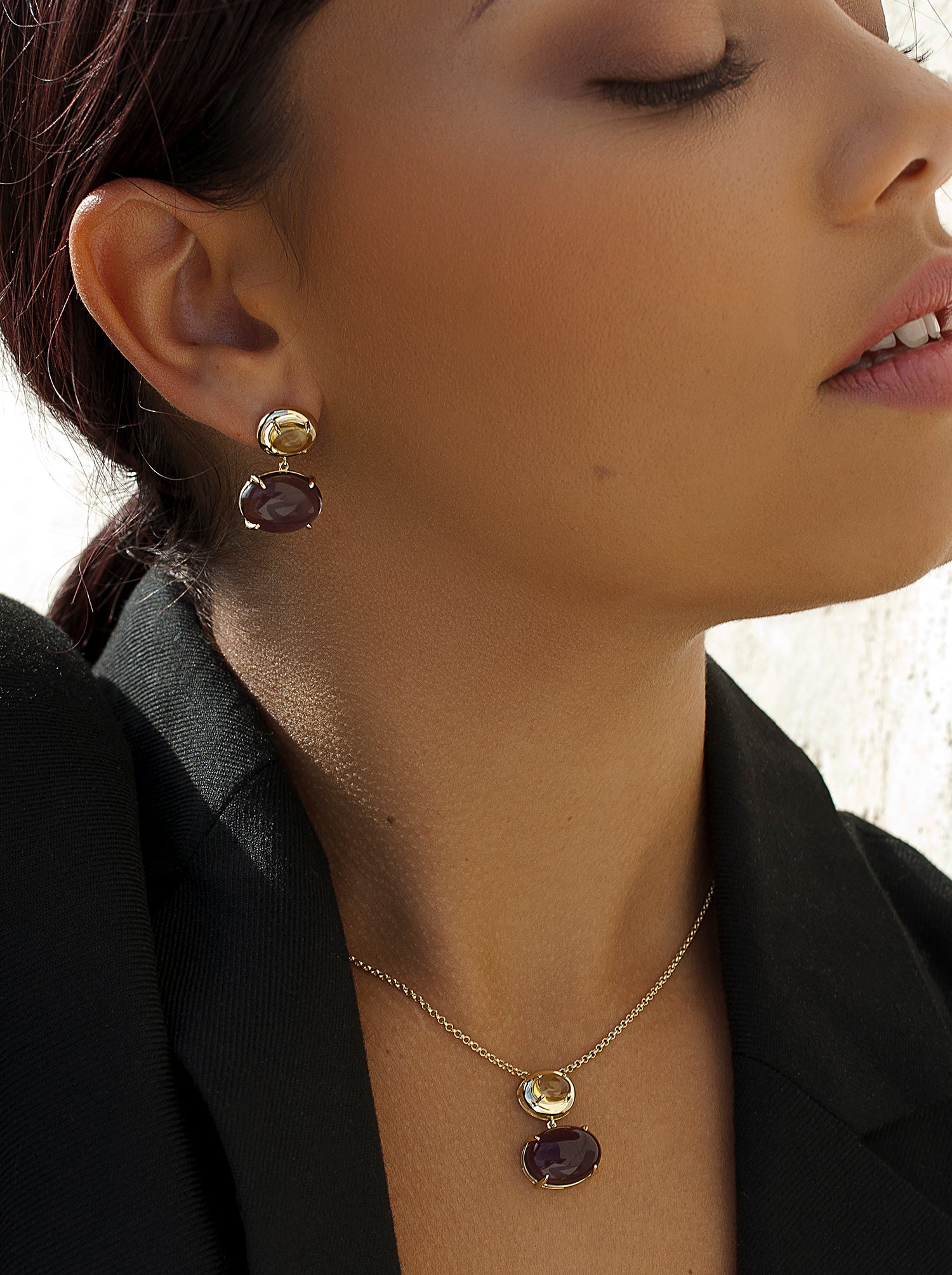 Colliers pendentifs en argent avec double zircon cubique, améthyste et andratite