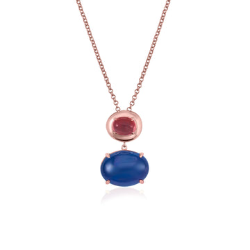 Collares con colgantes de plata con doble circonita azurita y fucsia