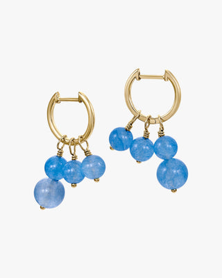 Pendientes aros con colgantes diseño tres charms bolas azules