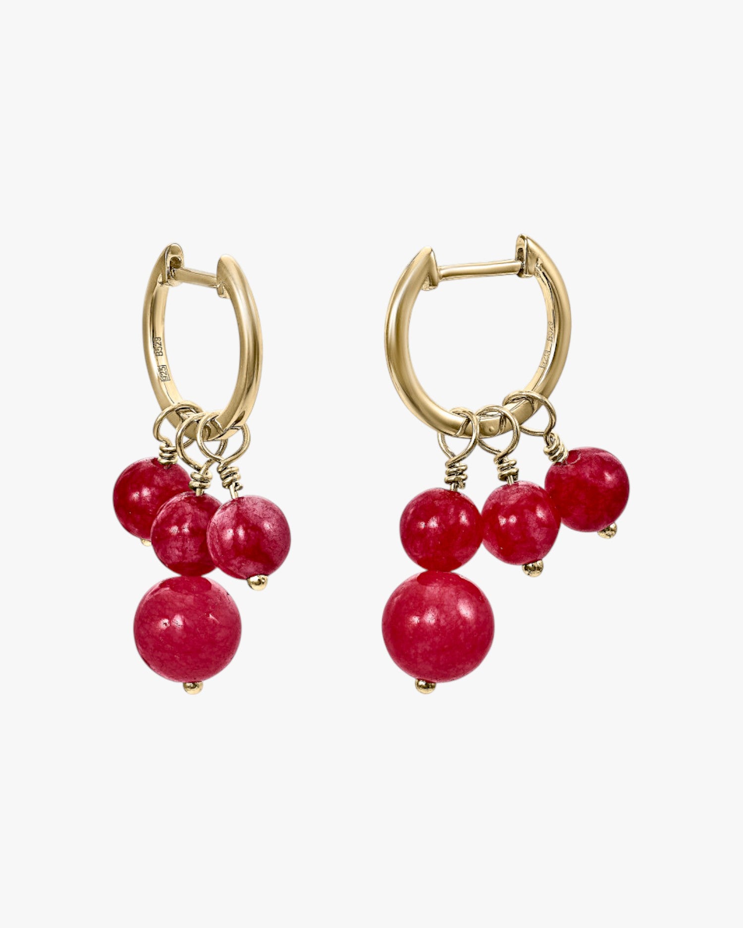 Pendientes aros con colgantes diseño tres charms bolas corales