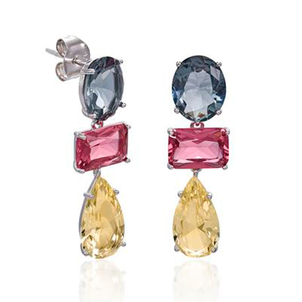 Pendientes de plata con piedras de colores en talla redonda  esmeralda y pera