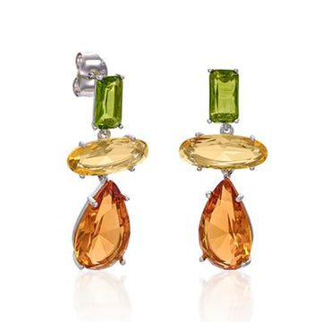 Earrings with colorful stones in warm tones