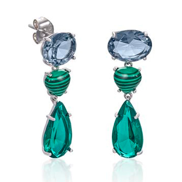 Pendientes de piedras de colores y malaquita en tonos verdes