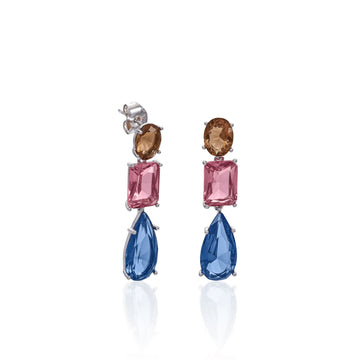 Silver earrings with colored stones in different sizes and shades