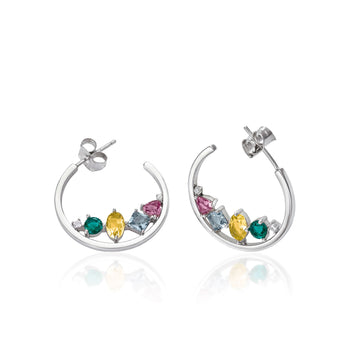 Pendientes aros con piedras mosaico multicolor y circonitas