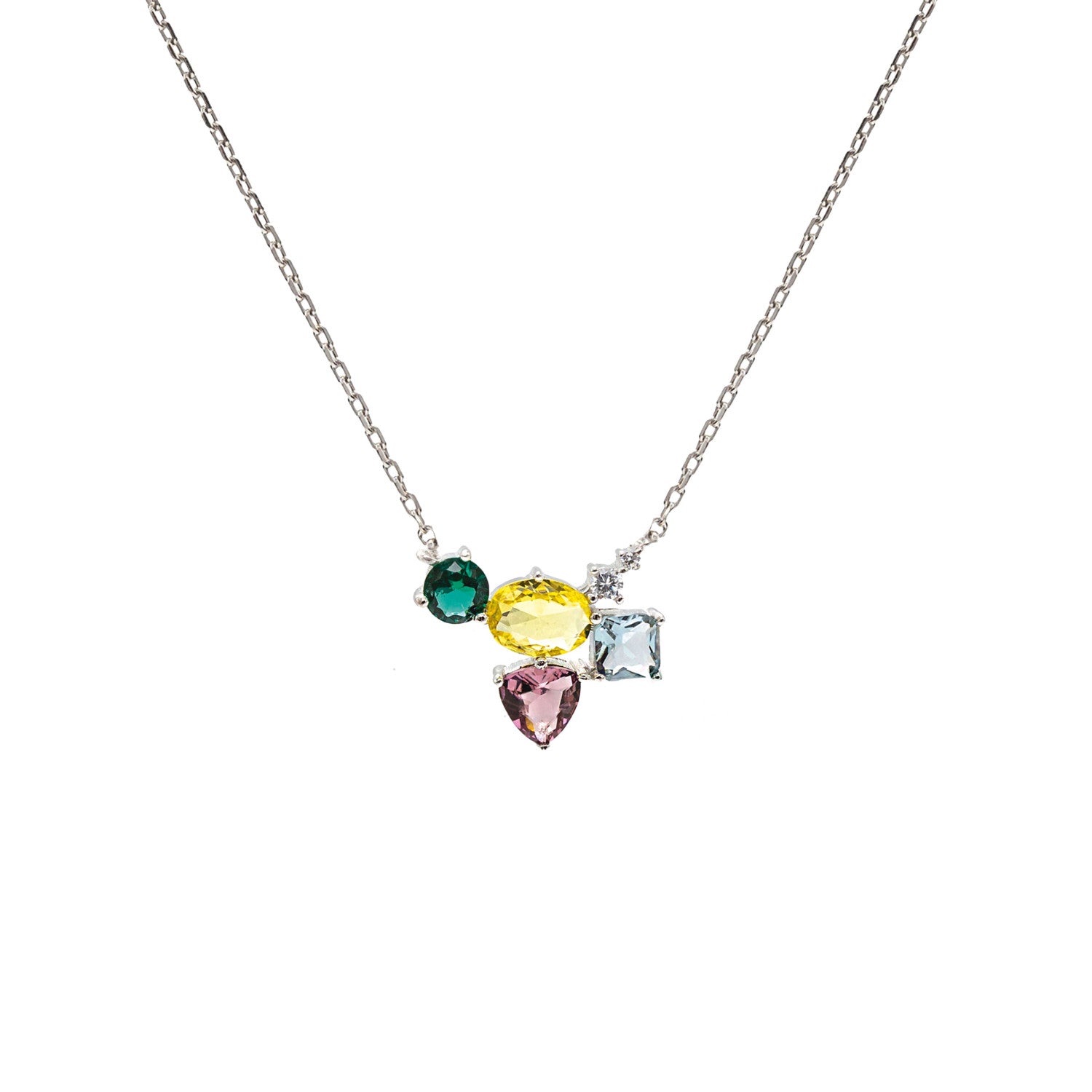 Necklaces with multicolored mosaic design stones and cubic zirconia