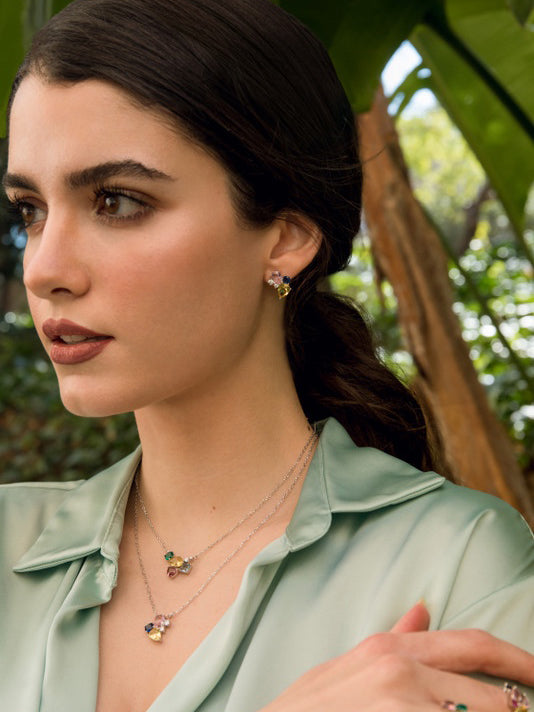 Collares con piedras diseño mosaico multicolor y circonitas