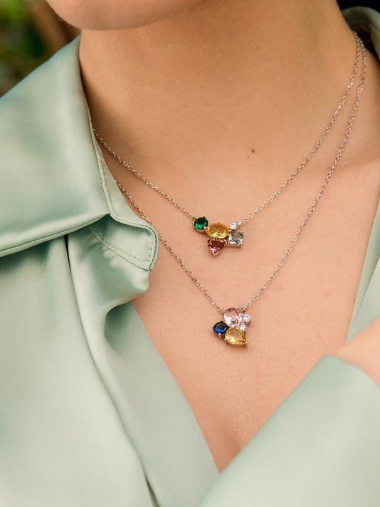 Necklaces with multicolored mosaic design stones and cubic zirconia