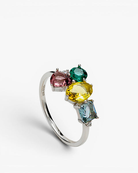 Anillos con piedras mosaico multicolor y circonitas