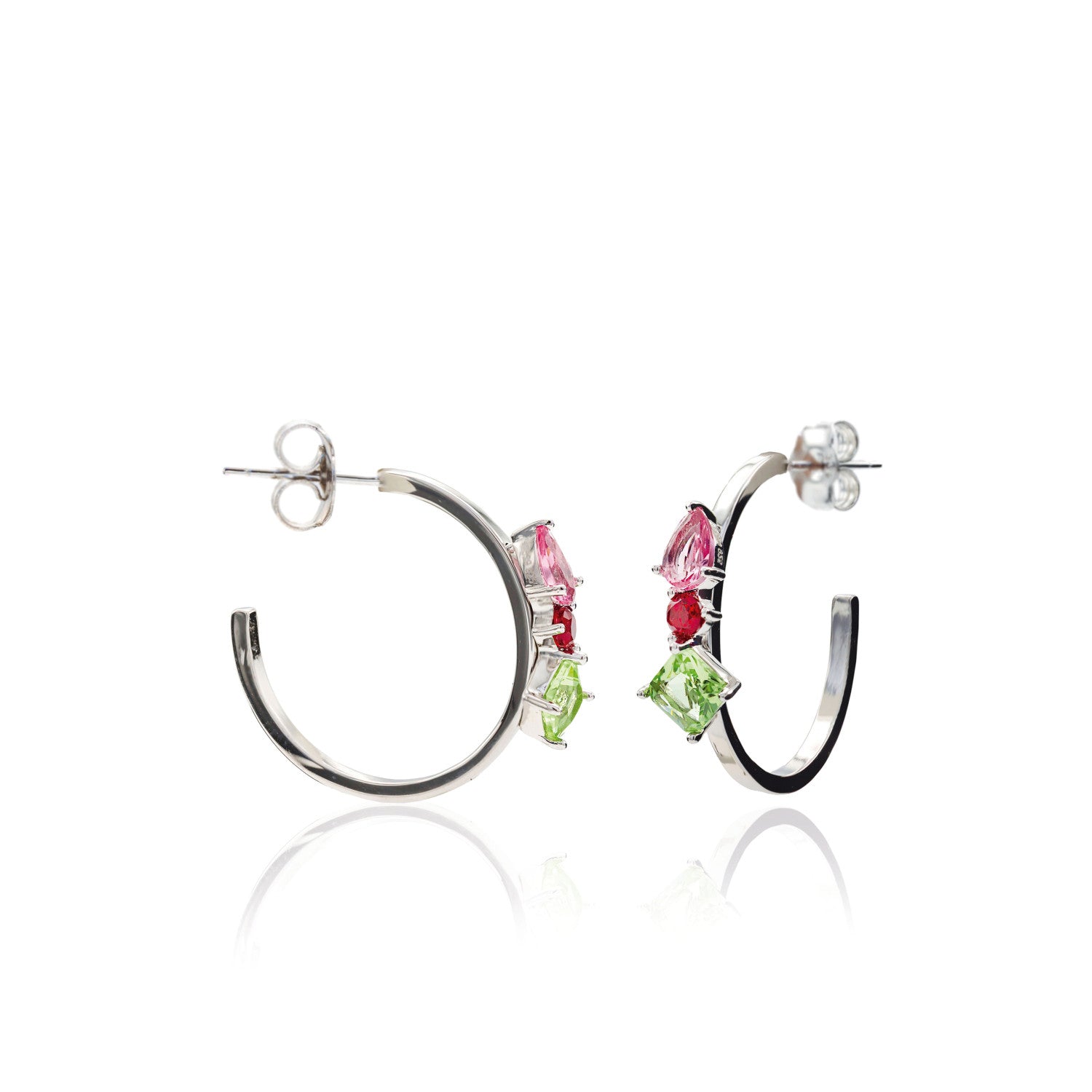 Pendientes aros con piedras diseño de tres cuarzos adamantinos