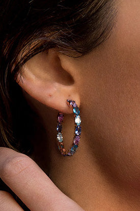 Pendientes aro pequeños diseño de gemas en tonos agua