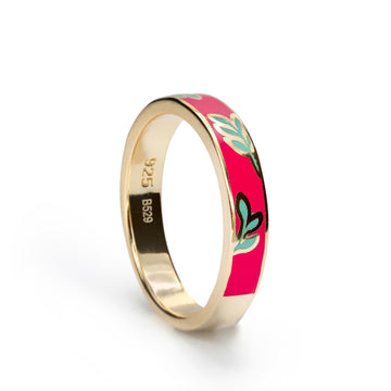 Anillo esmalte fucsia motivo floral