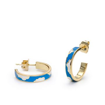 Pendientes aro esmalte azul elécrtico detalle de nubes
