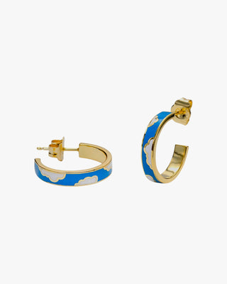 Pendientes aro esmalte azul elécrtico detalle de nubes