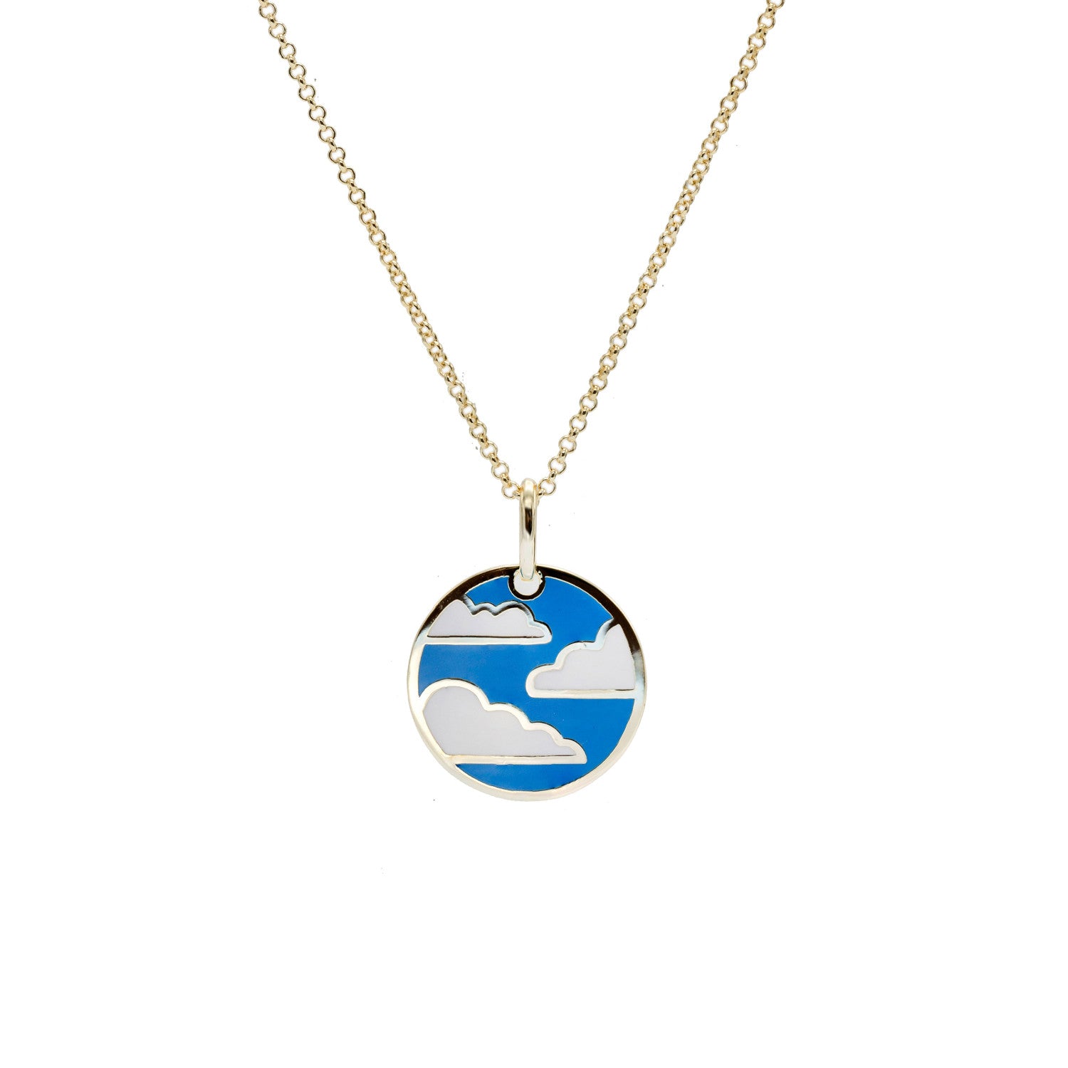 Collar medalla de plata de motivo nubes de esmalte en tono azul eléctrico