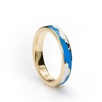 Anillo esmalte azul con detalle de nubes