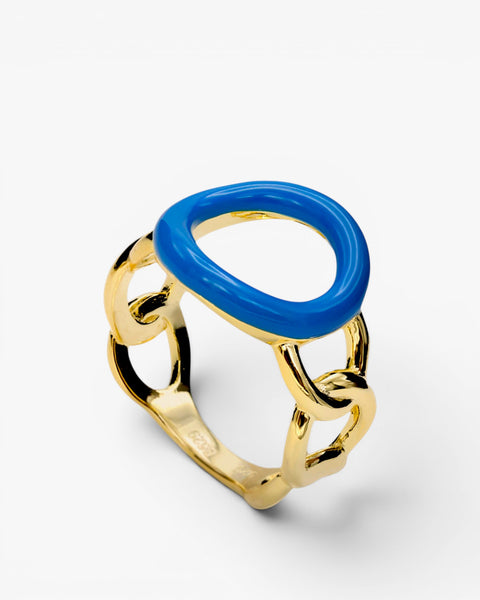 Bagues ornées d'un motif curviligne et d'émail bleu